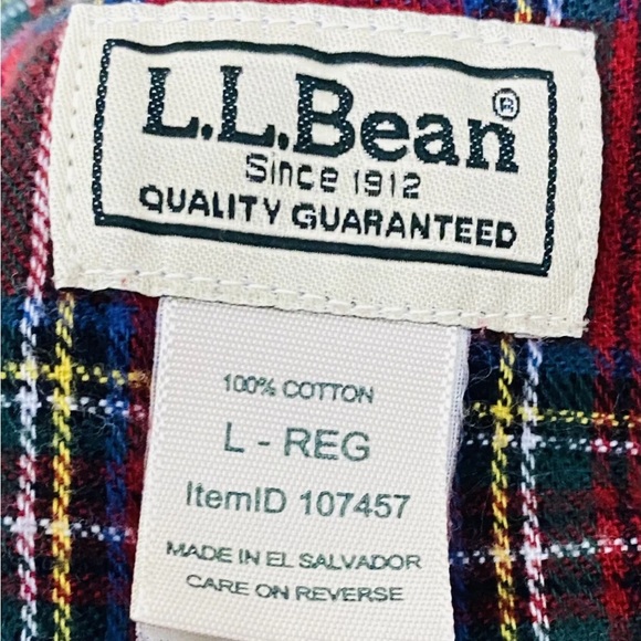 Vtg LL Bean Mens L RED TARTAN Plaid Flannel Night Shirt Sleeping Gown Made - Picture 5 of 7